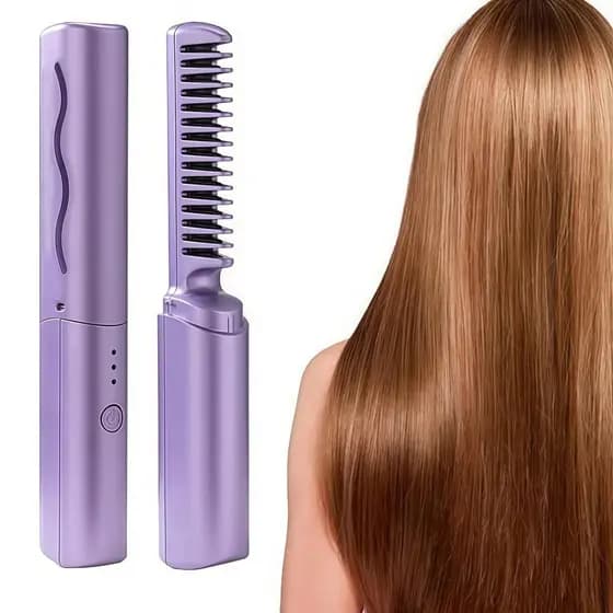 Escova Alisadora Mini Portátil Sem Fio Recarregável Chapinha Elétrica USB Pente Modelador Anti Frizz