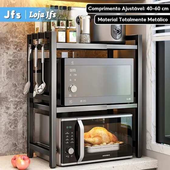 Suporte de Microondas Ajustável em Aço Carbono I Prateleira de 2/3 Camadas I Prateleira de Armazenamento de Cozinha