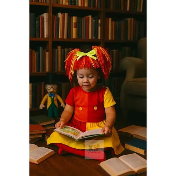 Fantasia Infantil Emília com Tiara – Menina (2 a 10 Anos) 🎉 Carnaval, Festa ou Halloween!