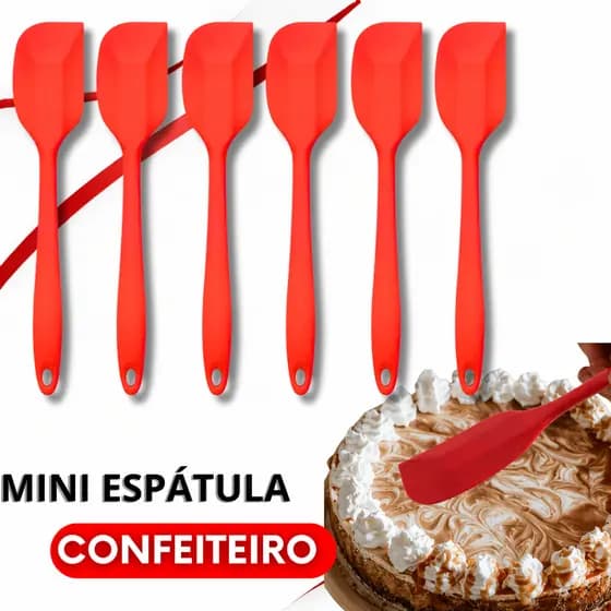 Kit 6 Mini Espátula Pão Duro Silicone Reta Raspador Confeitaria 21,5 cm