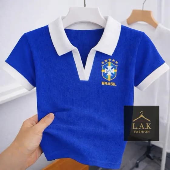 Camisa Polo Feminina Canelada Algodão Estilo Brasil Casual Ribana Confortável
