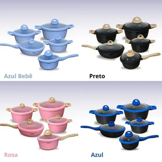 Jogo de Panelas 5 Peças Indução Gás Conjunto de Panelas Revestido em Cerâmica Granito Antiaderente Frigideira CPN0003