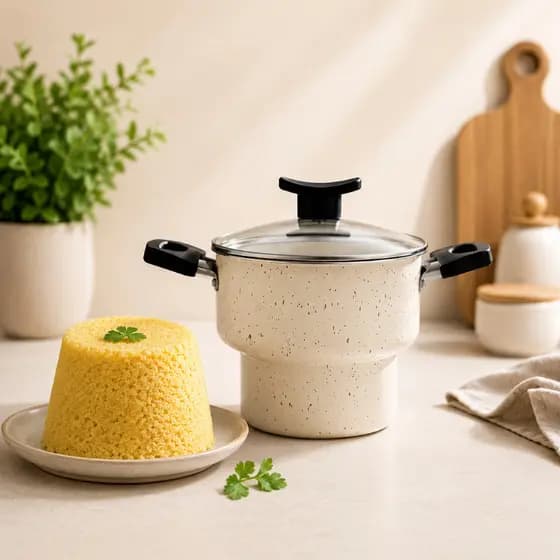 Cuscuzeira Granito Com Tampa Em Vidro Moderna Em Alumínio Luxo Premium Elegante Chic