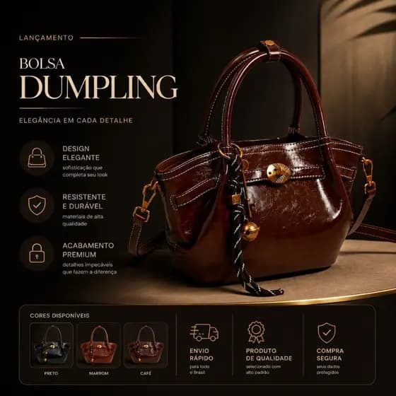 Bolsa Dumpling Premium Feminina Luxo Elegante Tiracolo Moderna Acabamento Sofisticado