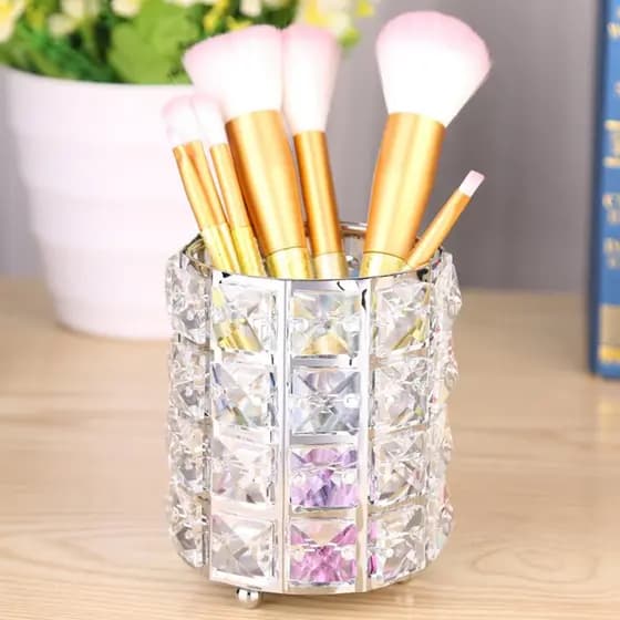 Porta Pincéis Prata Luxo Cristal Castiçal Decoração Maquiagem