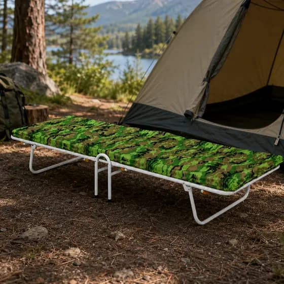 Cama Dobrável Camping Com Colchonete Compacta E Resistente Branco