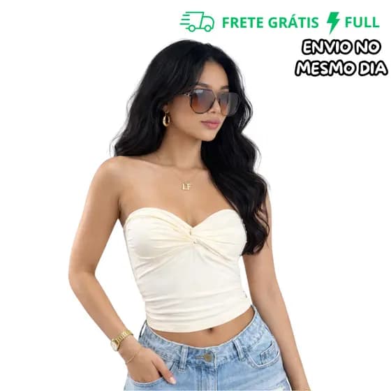 TOP BRANCO TOMARA QUE CAIA EM SUPLEX PREMIUM COM TORÇÃO FRONTAL | ALTA ELASTICIDADE | TAMANHO ÚNICO 36 AO 40