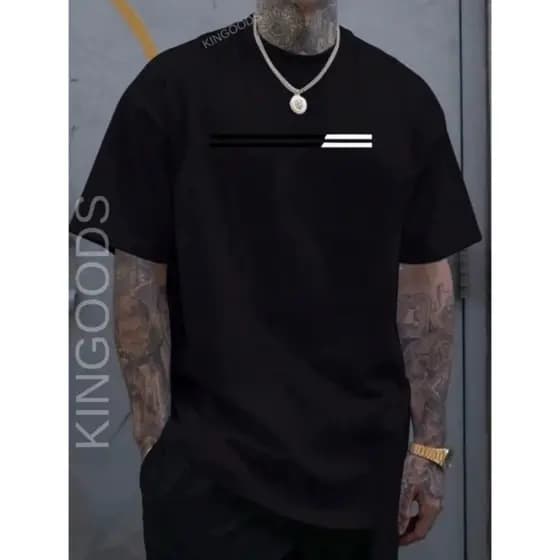 Camiseta Paris 2 faixas preta 100% algodão masculina manga curta,gola redonda Camisa Paris faixa preta