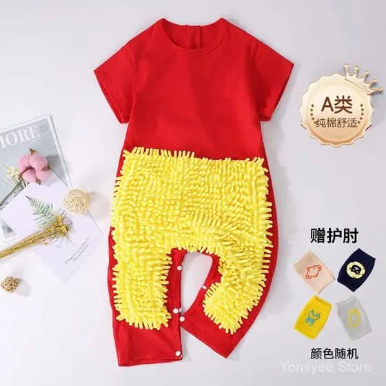 Macacão de verão fino para bebê com mangas curtas, macacão para limpeza de chão, anti-sujeira.