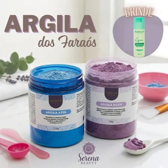 Argila Azul Argila Roxa Máscara Facial Skincare Natural Kit Completo Argilas e Acessórios