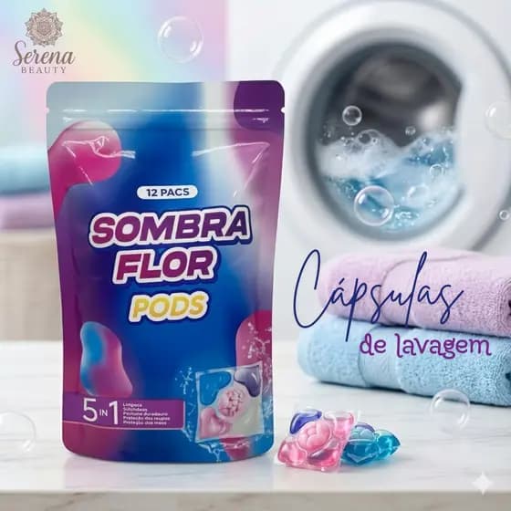 Sabão em Cápsulas para Roupa Sombra Flor Tira Manchas Brancas Coloridas 12un 24un