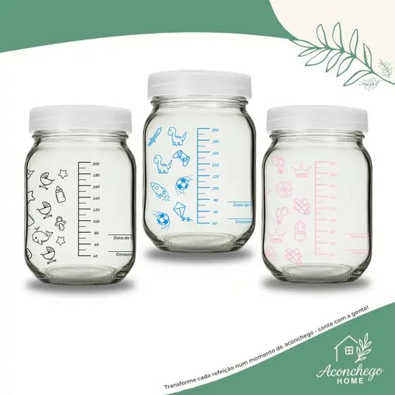 Kit 8 Potes Vidro Para Armazenar Leite Materno - Graduação 200ml