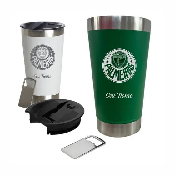 Copo Térmico Do Palmeiras C/ Tampa e Abridor 473ml Personalizado