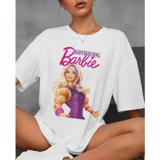 Camiseta Tshirt Oversized 100%Algodão Feminina Gym Treino Academia Fitness Musculação Barbie Maromba