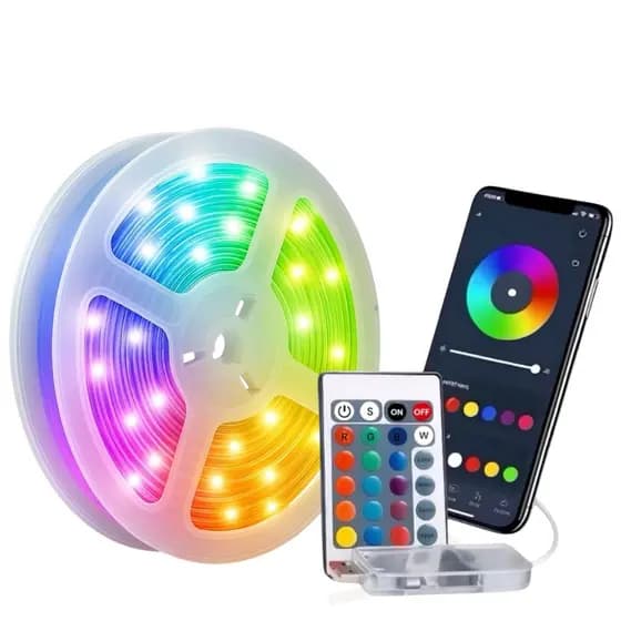 Fita Led 20 Metros Cordão RGB Com Bluetooth E Aplicativo Controle Remoto A Prova D'Água