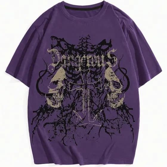Camiseta Masculina Básica Gótica Caveira Punk Escuro e Cruz 100% Algodão