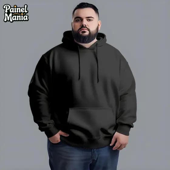 Blusa Moletom Masculina Lisa Plus Size Canguru Com Capuz