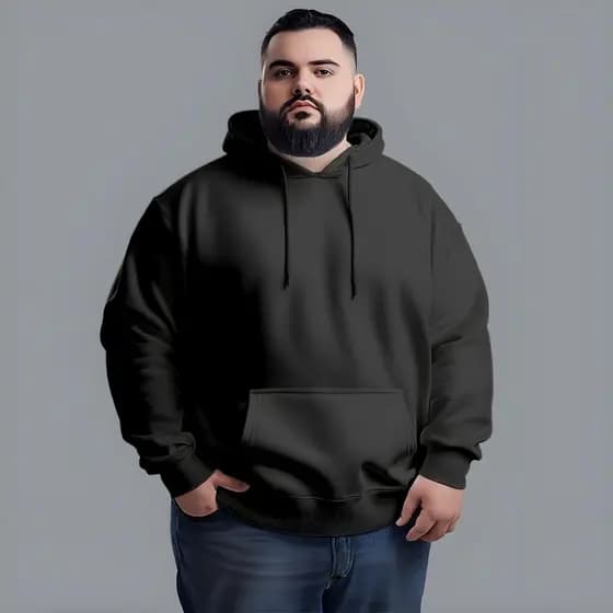 Blusa Moletom Slim Básico Plus Size com Capuz Canguru Algodão Cassaco Blusa Inverso