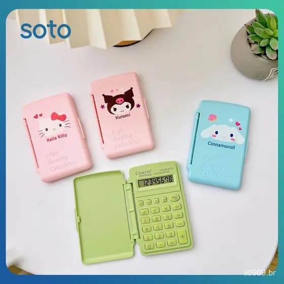Soto Sanrio Kuromi Olá Kitty Calculadora Kawaii Flip Capa Multifuncional Pochacco Mini Calculadora Portátil Presente De