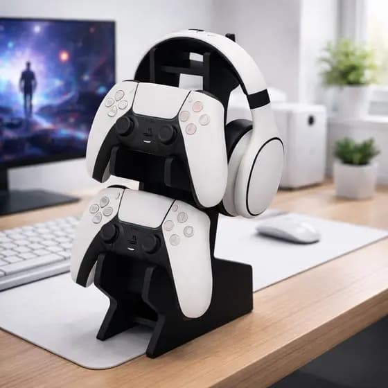 Suporte Porta Controle e Fone em MDF Preto – Xbox One X / S, PS4 e PS5