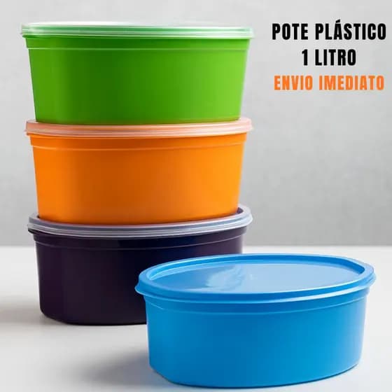 Potes 1L Oval Plástico Para Cozinha Pote Colorido Tampa Transparente Utilidades Resistente
