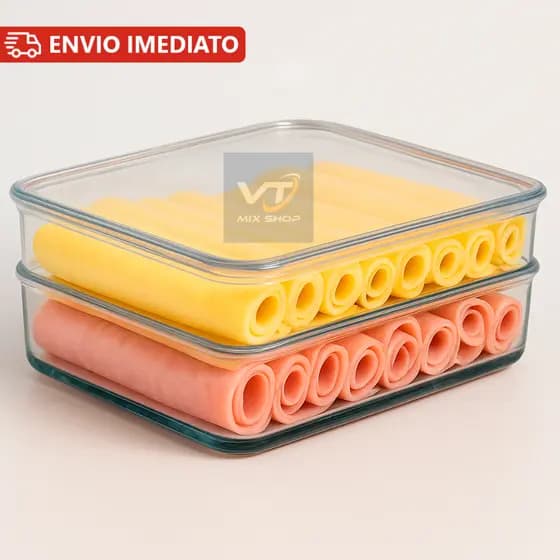 Porta Frios Presunto Queijo Acrílico Resistente Duplex Duplo Com Tampa Hermético Empilhável