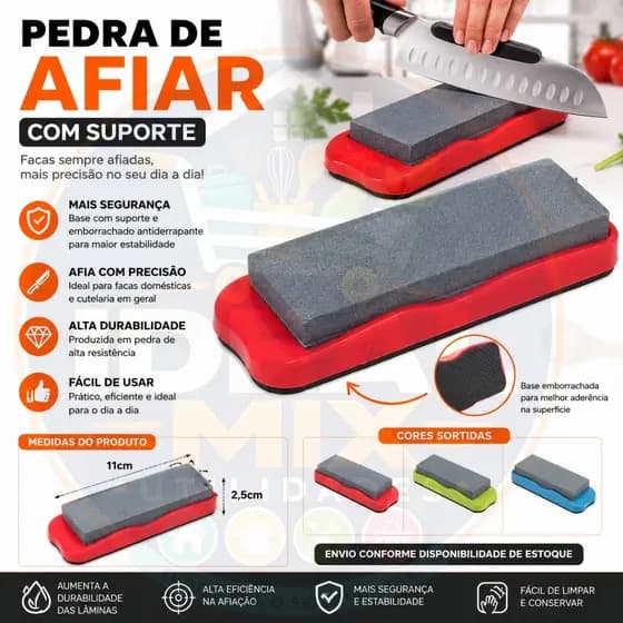 Pedra De Afiar Facas Com Suporte Antiderrapante 11cm Amolador Manual Cozinha Cutelaria
