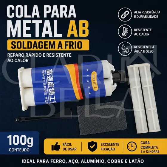 Cola Reparadora para Metal AB 100g | Soldagem a Frio Industrial | Alta Resistência ao Calor e Reparo Rápido