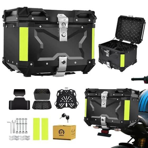 Baú para Moto de Alumínio, 45L Bauleto Impermeável Trava Dupla Antirroubo, Baú Universal Grande Capacidade, Preto