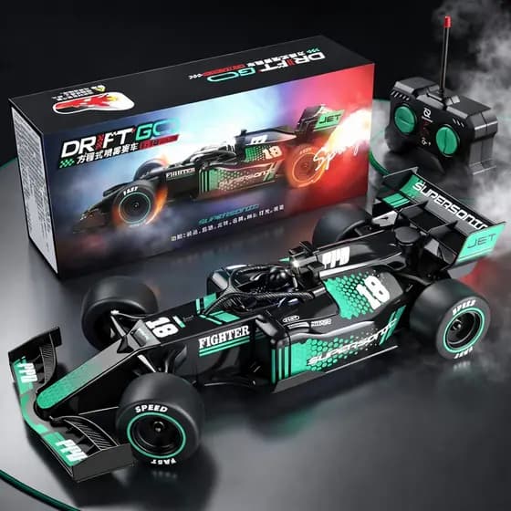 Carrinho de Controle Remoto F1 Recarregável de Drift Solta Fumaça Luz LED Carro em Alta Velocidade Brinquedo