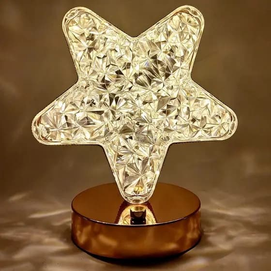 Luminária Abajur Luz Quarto Estrela Cristal LED Touch USB Decoração Casa Presente Clarear Lanterna