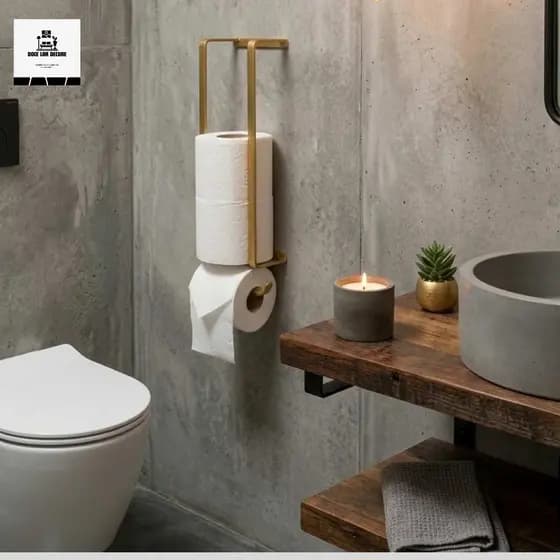 Suporte Porta Papel Higiênico Parede Preto/Dourado Para 4 rolos