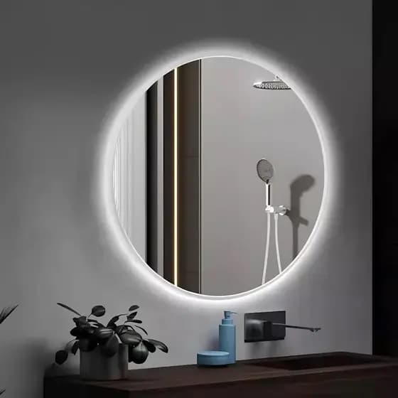 Espelho Decorativo Redondo para Escritório Sala Quarto Banheiro c/ Led 60cm+ Fita Dupla Face