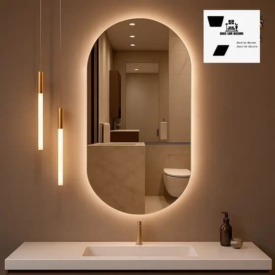 Espelho Oval com LED Moderno Luz Fria para Banheiro e Quarto Decorativo+ Fita Dupla Face