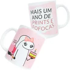 Caneca Flork Aniversário Fofocas Menina Xicara Flork Fofocas 325ml Porcelana OU Plástico