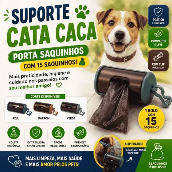 Suporte Cata Caca Pet Porta Saquinhos Com 15 Sacos Passeio