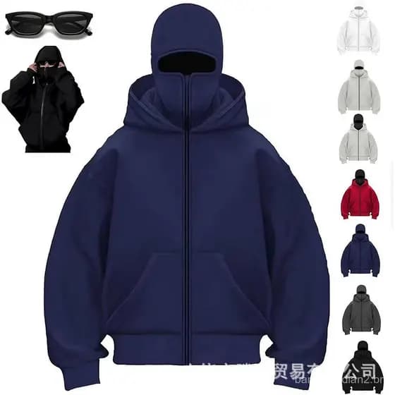 Cross-Border outono inverno novo estilo na moda cor sólida mais veludo zíper duplo moletom com capuz golpe