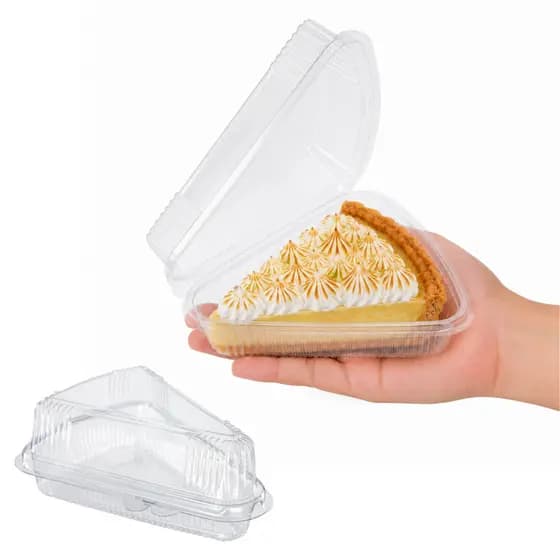KIT 50 a 200 Embalagem Plástica Fatia de Bolo / Pote Triangular Torta Blister Descartável Transparente Tampa Articulada