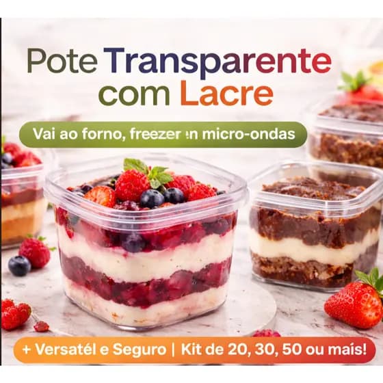 Kit 20 a 100 Potes Com Lacre 220ml Com Tampa PP5 Forneável Banho-Maria BPA Free Para Bolo Doces Sobremesas Descartável