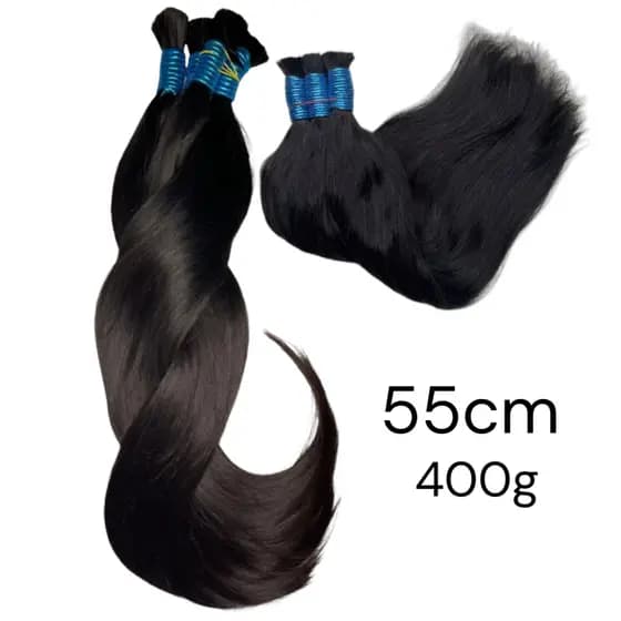Cabelo Humano Liso Levemente Ondulado Indiano Semi Limpo Liga Azul Aplique Mega Hair 55cm 400g
