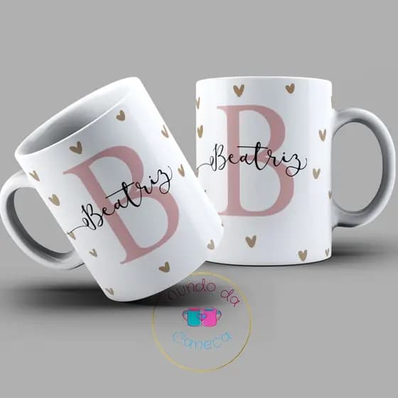 Caneca Personalizada com Inicial e seu Nome dos dois lados de Porcelana (Temos todas as Letras)