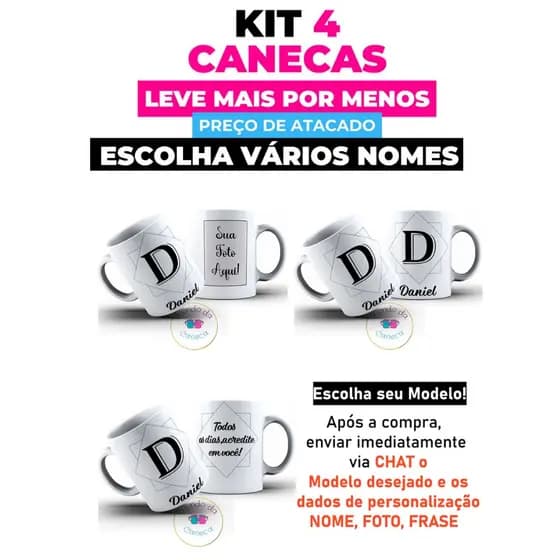 Caneca Personalizada com Inicial Nome Frase Foto de Porcelana Temos Todas as Letras Mundo da Caneca