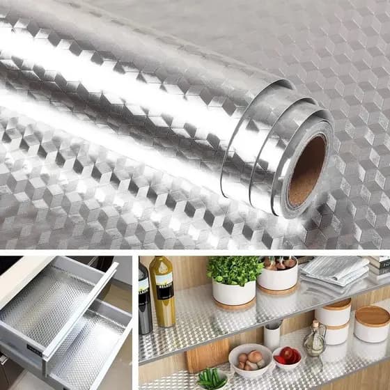 5 Metros Rolo Papel Adesivo De Alumínio 3D Impermeável Proteção Para Parede Moveis Cozinha Fogão