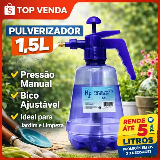 Pulverizador Spray 1,5L Borrifador Manual Com Pressão Ajustável Jardim Limpeza - 1 2 3 Unidades