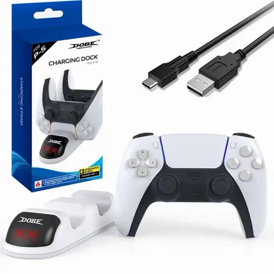 Base Carregador Duplo para Controle PS5 com Indicador LED e Carregamento Rápido