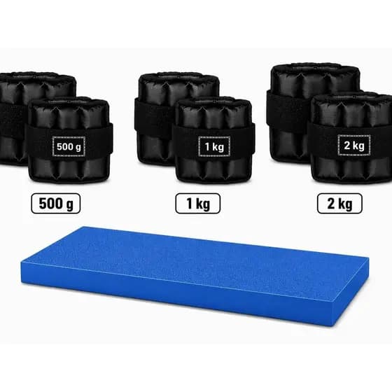 Caneleira De Peso PAR 500g 1kg 2kg PRETO COM COLCHONETE AZUL Ajustável Velcro Duplo | Treino Pernas Glúteos Academia Fit