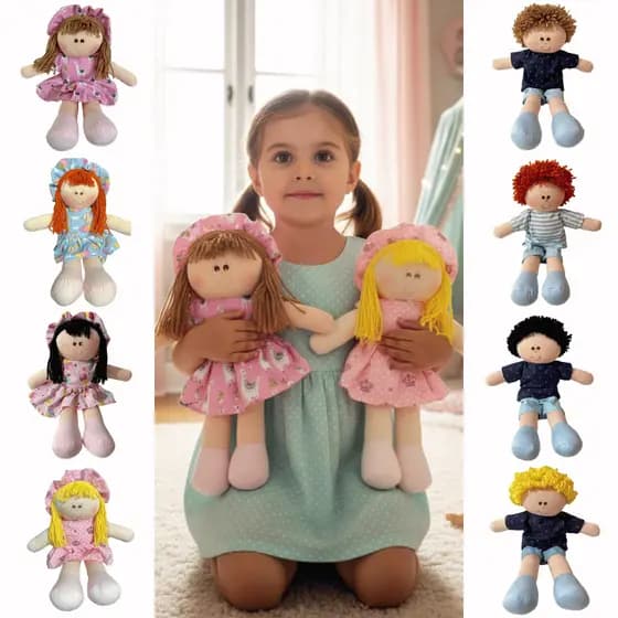 Boneca de Pano Artesanal com Vestido 30 cm Bonequinha Infantil Menino Menina