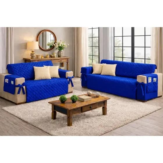 CAPA PROTETORA PREMIUM MATELADA PARA SOFÁ 2 E 3 LUGARES COM LAÇO E BOLSO – KIT COMPLETO