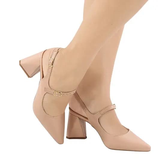 Scarpin Feminino Salto Bloco Médio 7,5 cm Bico Fino Confortável Elegante Casual Trabalho Festa