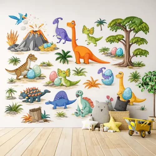 Adesivo de Parede Infantil Dinossauros – Kit Decorativo Quarto Bebê e Criança